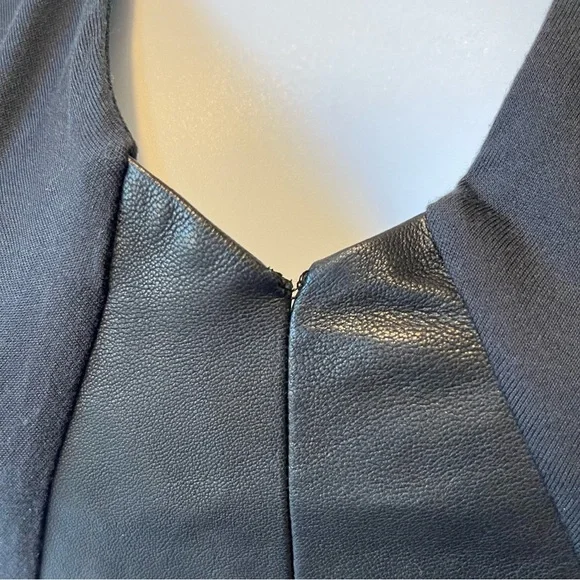 All Saints Mini sleeveless dress US 4 Black Leather Lace V-neck Full zip back - Picture 8 of 9